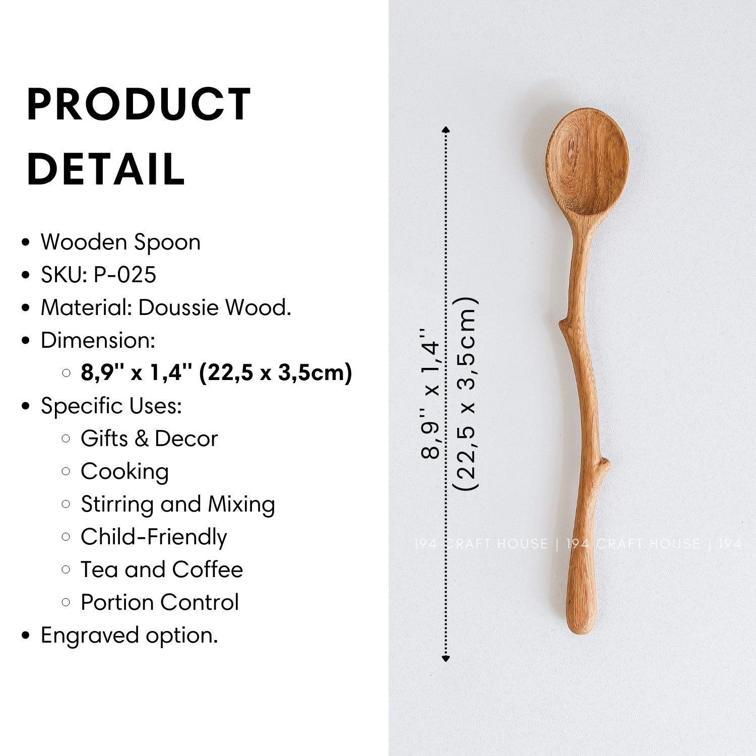 Size and product details of the branch handle wooden coffee spoon