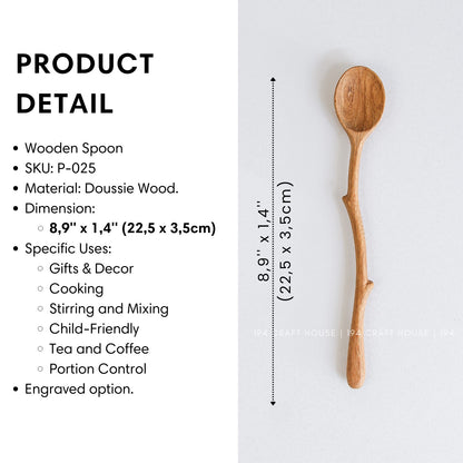 Size and product details of the branch handle wooden coffee spoon