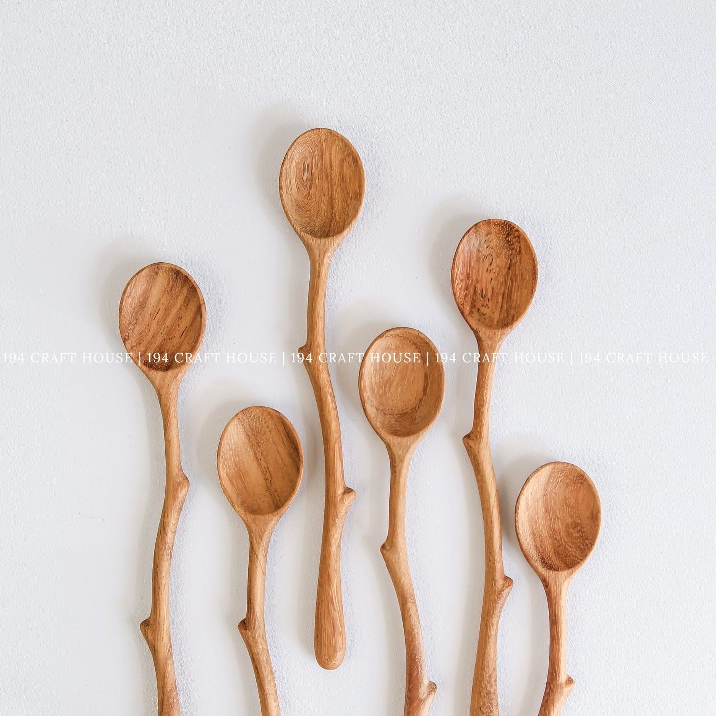Collection of unique branch handle wooden spoons for coffee, tea, and gifting