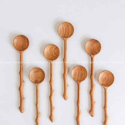Set of handcrafted branch tree wooden spoons with unique rustic branch-inspired handles