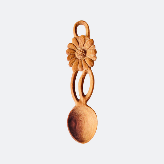 Handcrafted One Flower-Shape Handle Wooden Spoon