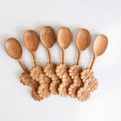 Handcrafted three-flowers handle wooden spoons showcasing beautiful natural wood grain variations