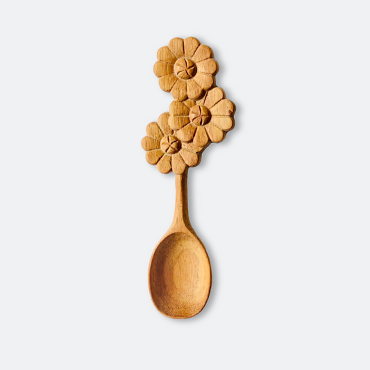 Handcrafted Three Flowers Handle Wooden Spoon