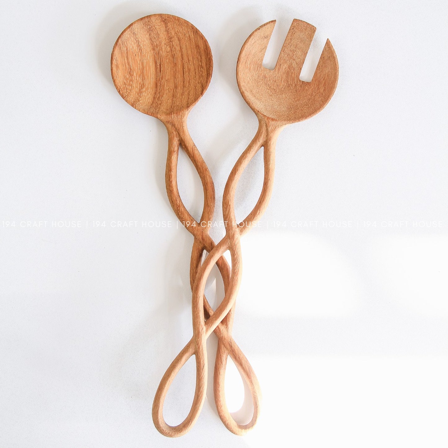 12" Twisted Long Handle Wooden Salad Servers - Kitchen Serving Utensils