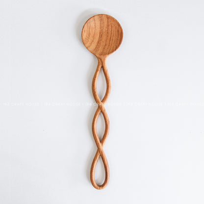 Twisted Long Handle Wooden Salad Spoon - Kitchen Serving Utensil