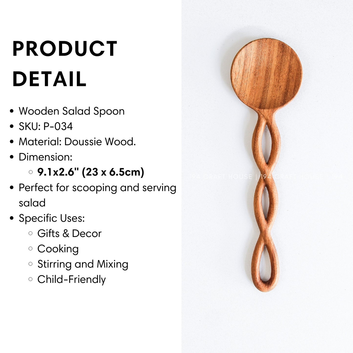 Twisted Handle Wooden Salad Spoon - Kitchen Serving Utensils