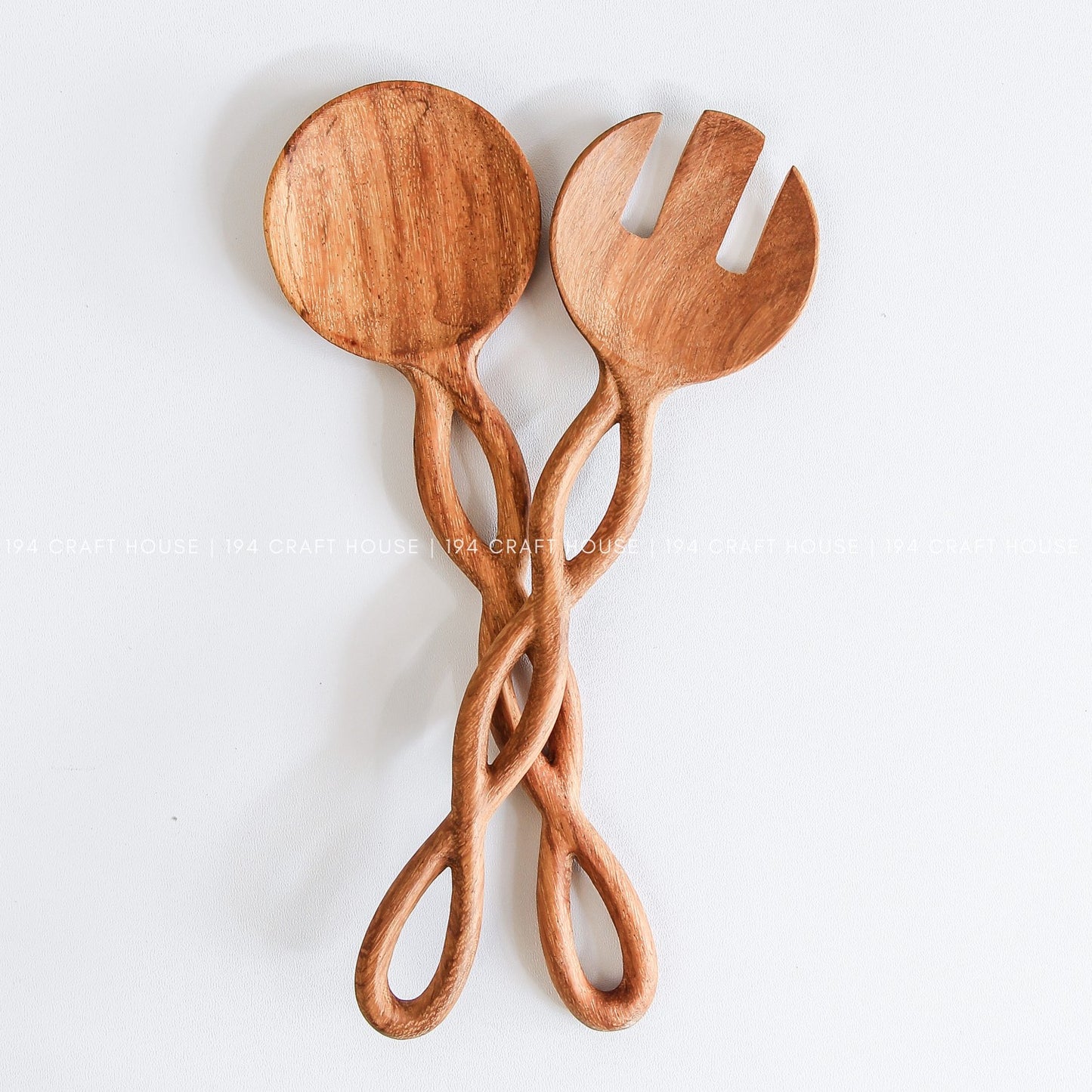 9" Twisted Handle Wooden Salad Servers - Kitchen Serving Utensils