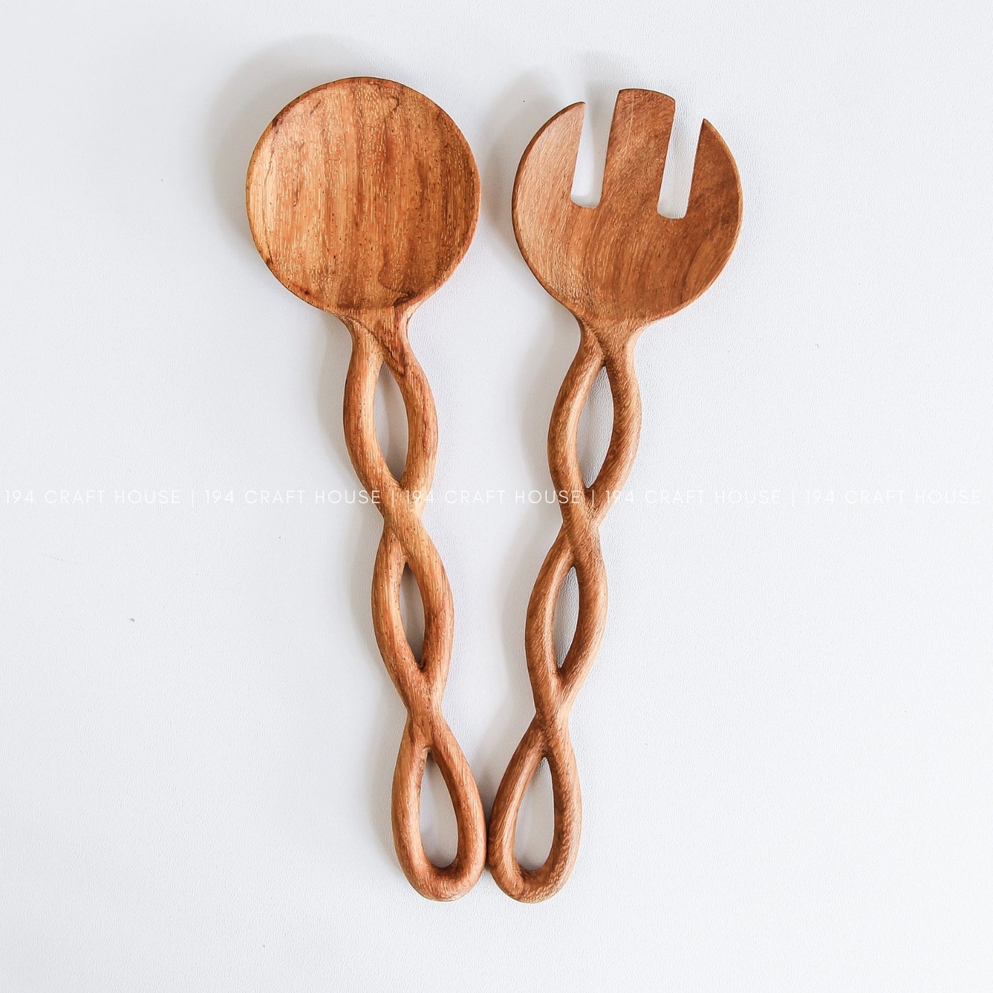 9" Twisted Handle Wooden Salad Servers - Kitchen Serving Utensils