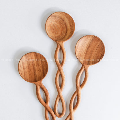 Twisted Handle Wooden Salad Spoon - Kitchen Serving Utensils