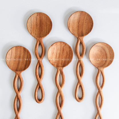 Twisted Handle Wooden Salad Spoon - Kitchen Serving Utensils