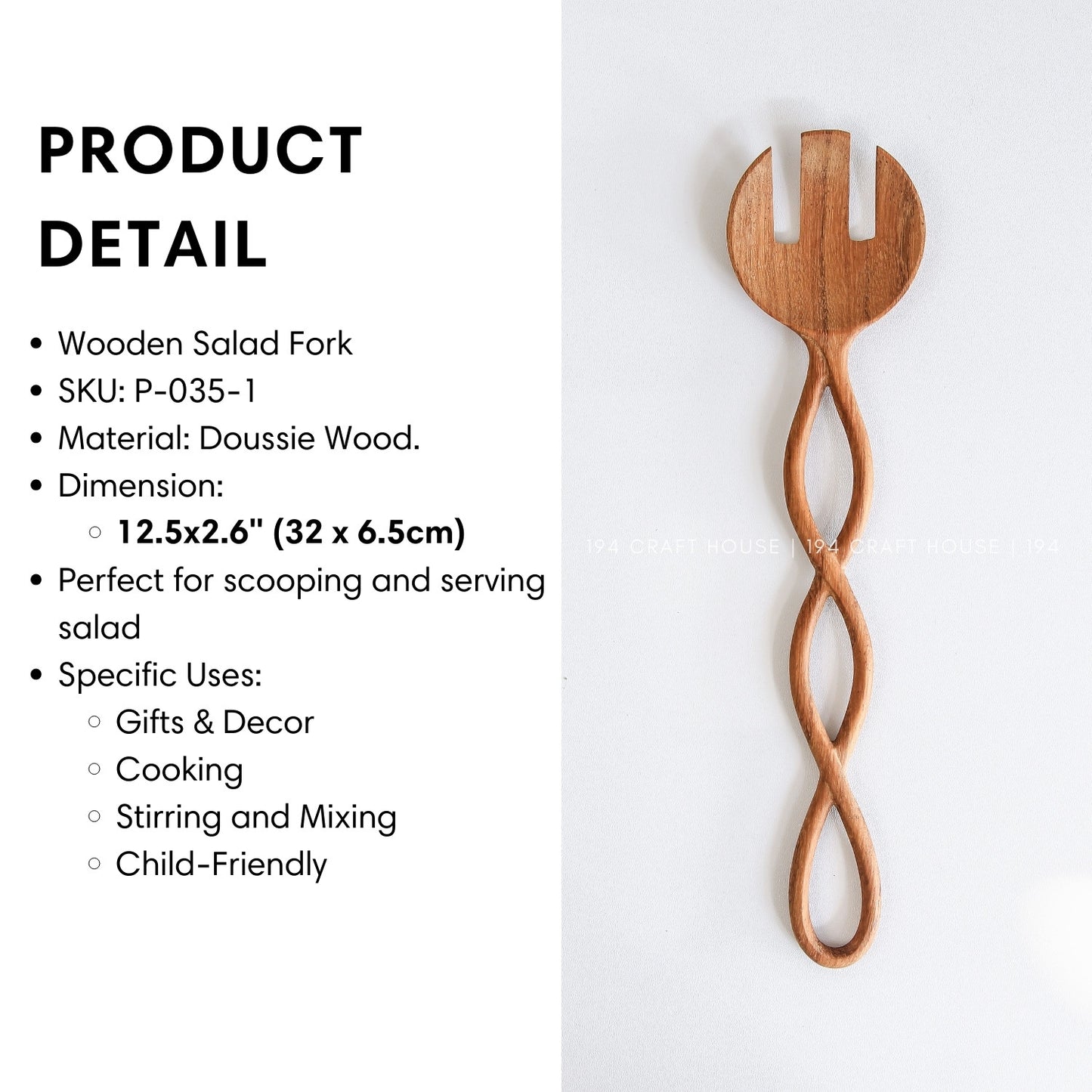 Twisted Long Handle Wooden Salad Fork - Kitchen Serving Utensils