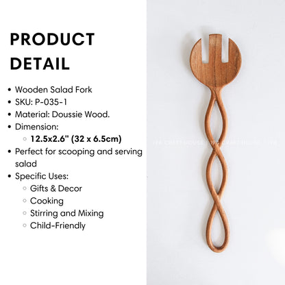 Twisted Long Handle Wooden Salad Fork - Kitchen Serving Utensils