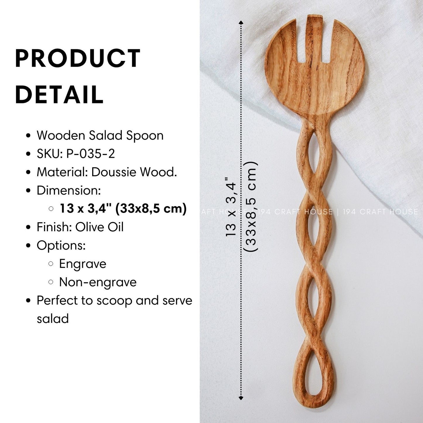 13" Twisted Handle Wooden Salad Servers - Kitchen Serving Utensils