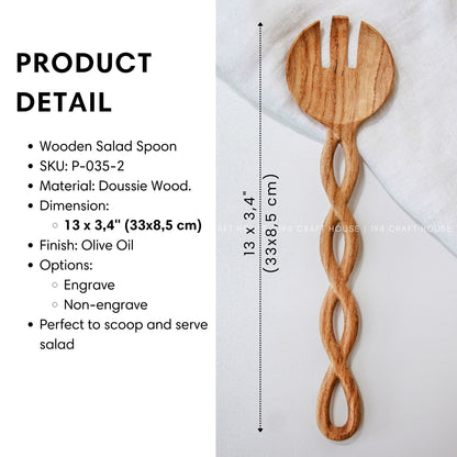 13" Twisted Handle Wooden Salad Servers - Kitchen Serving Utensils