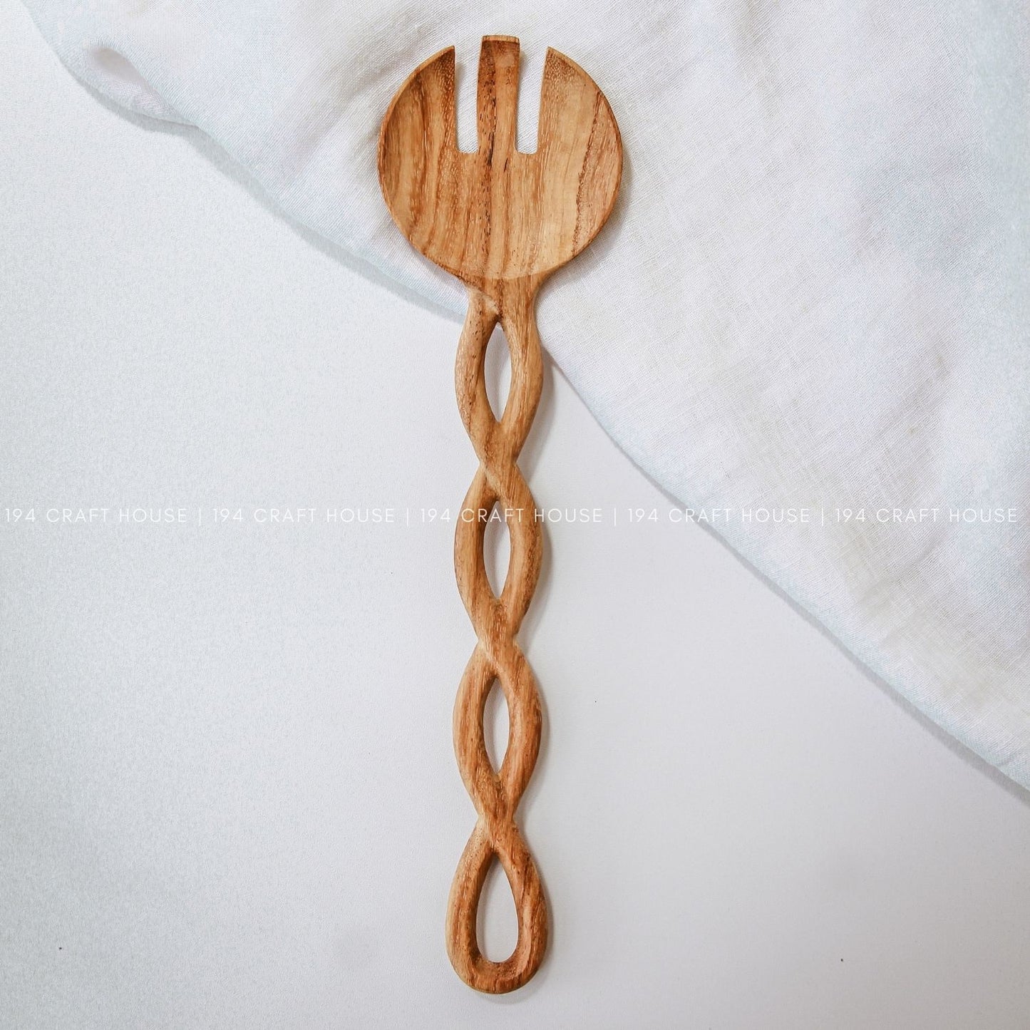 13" Twisted Handle Wooden Salad Servers - Kitchen Serving Utensils