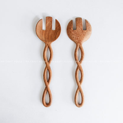 Twisted Handle Wooden Salad Fork - Kitchen Serving Utensils