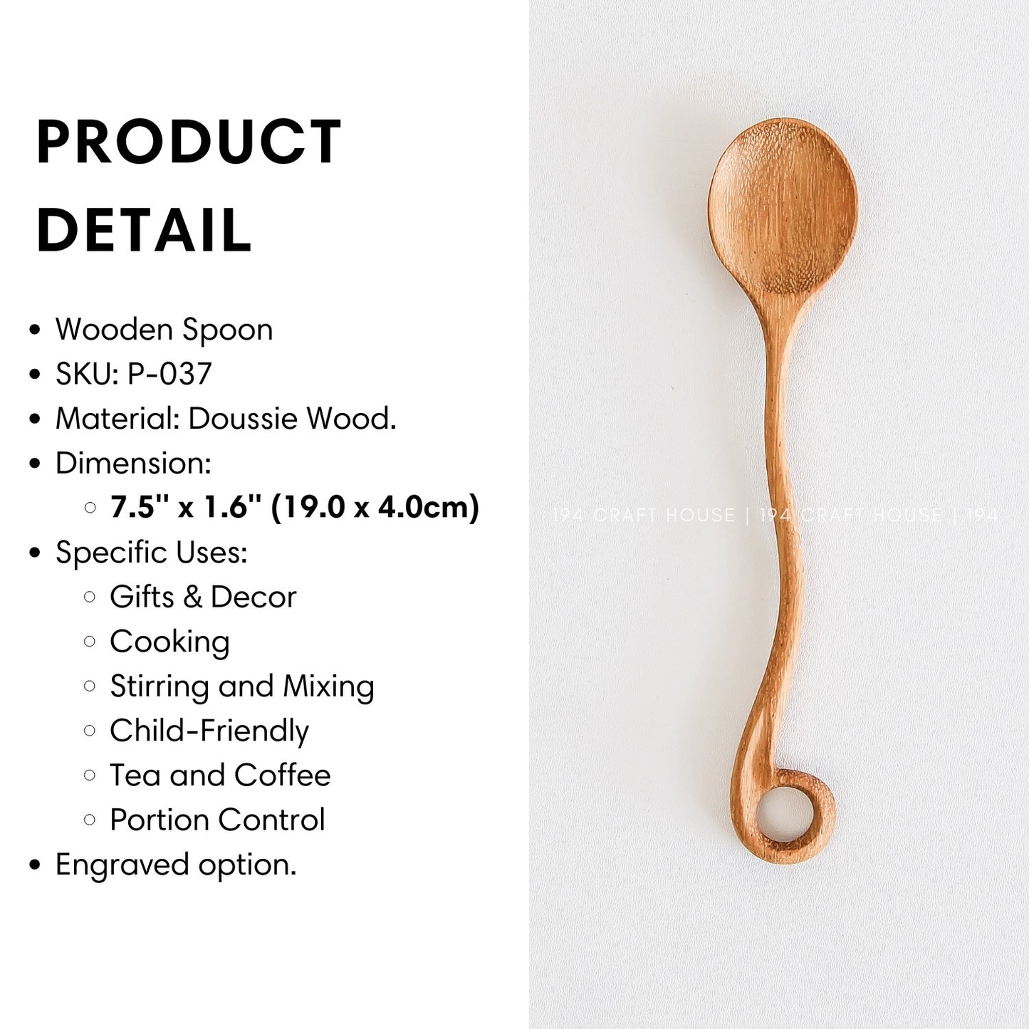 Handcrafted Wooden Spoon With Hole - Kitchen Cooking Utensils