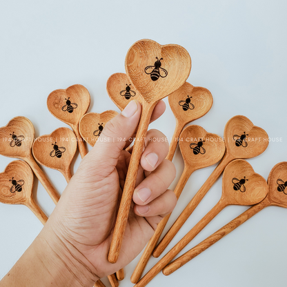 Bee Engraved Wooden Heart Spoon - Home Decor & Gifts