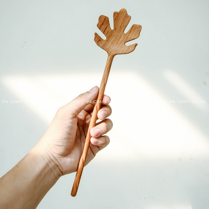 Handcarved wooden salad servers from 194 Craft House, a large-size kitchen serving utensil set shown in this product photo.