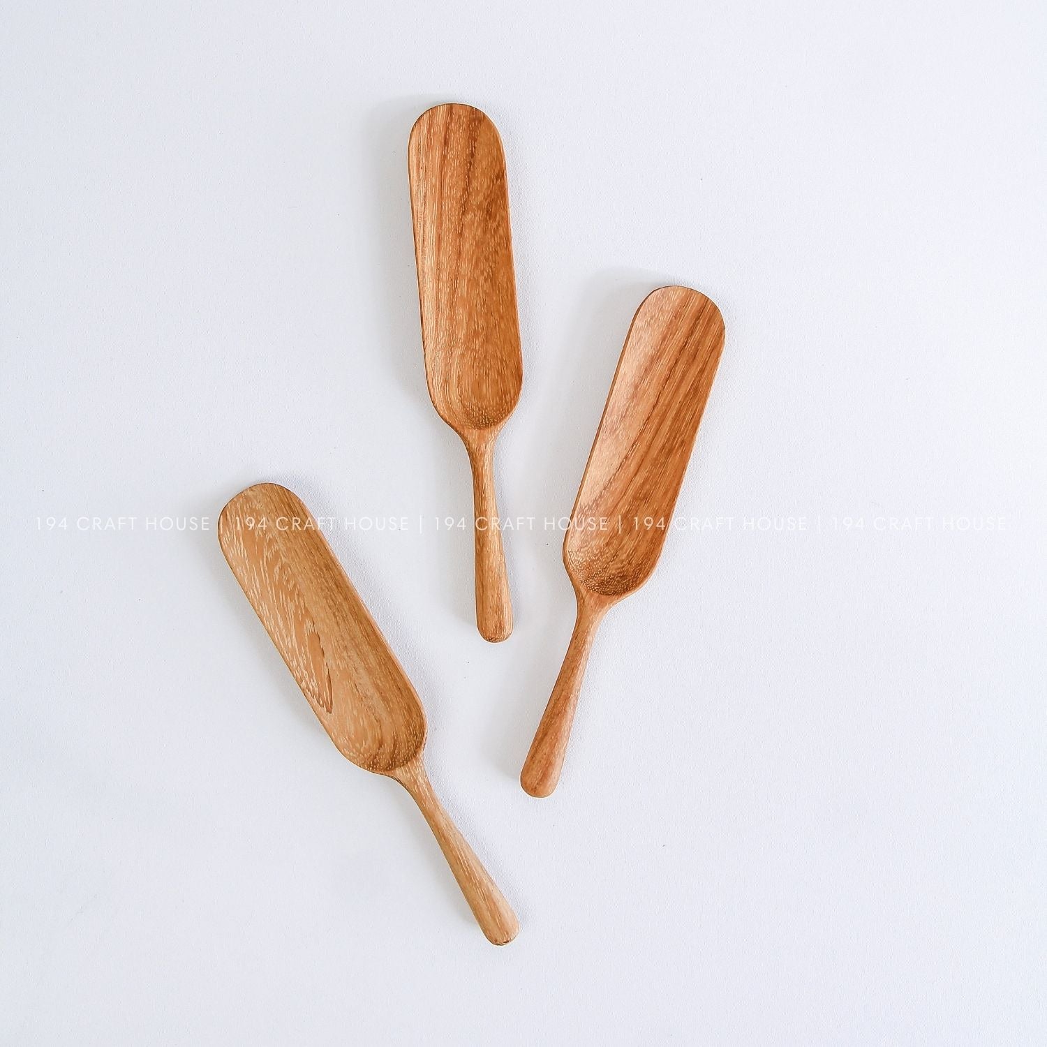 Three long handle wooden scoops for tea, coffee, spices, and dry ingredients