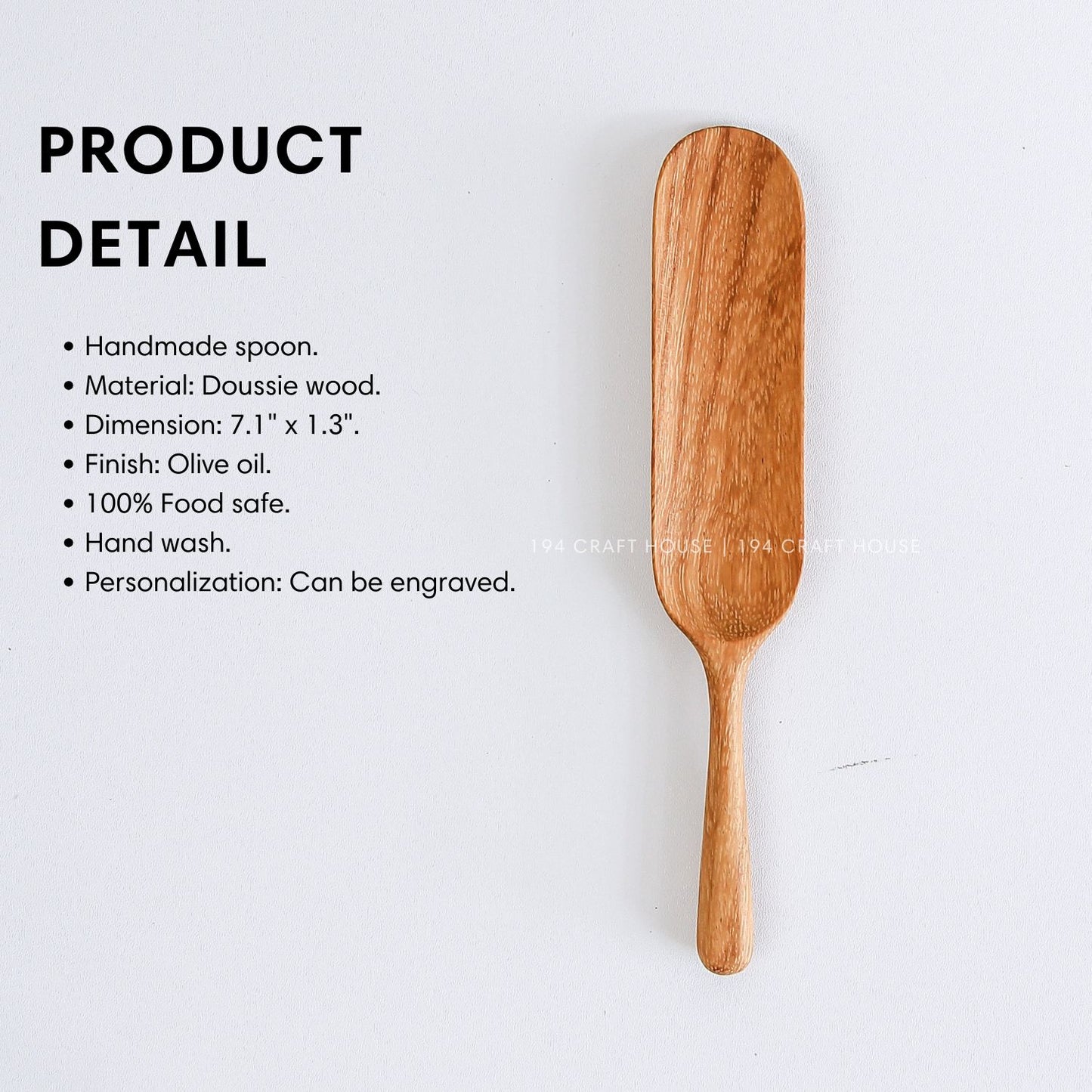 Size and product details of the 7.1-inch long handle wooden tea spoon
