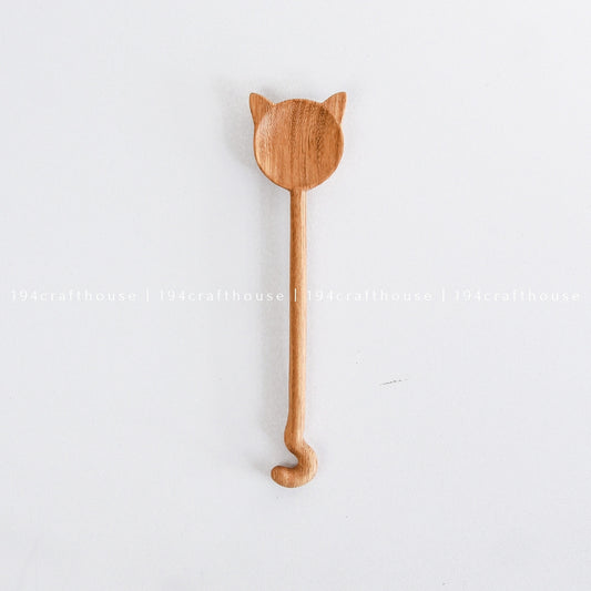 Handcarved Cat Design Wood Stirring Spoon - Kitchen Serving Utensils