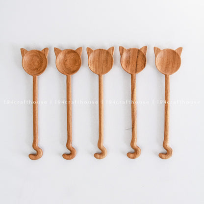 Handcarved Cat Design Wood Stirring Spoon - Kitchen Serving Utensils