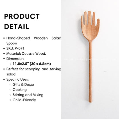 Size and product details of the 12-inch hand-shaped wooden salad servers
