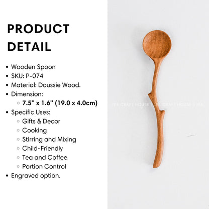 Size and product details of the 7.5-inch branch handle wooden spoon