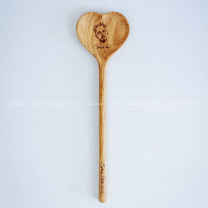 Custom Face Engraved Wooden Heart Spoon - Home Decor & Gifts