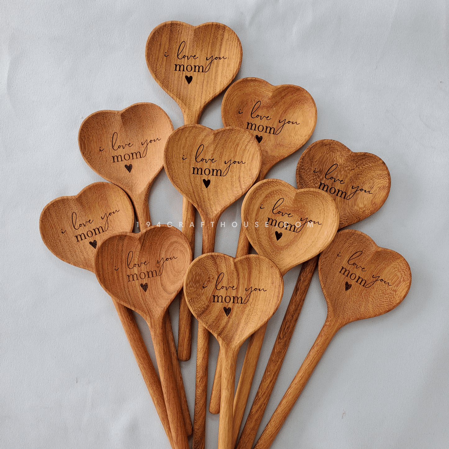 I Love You Mom Laser Engraved Wooden Heart Spoon Personalized Gift For Mom