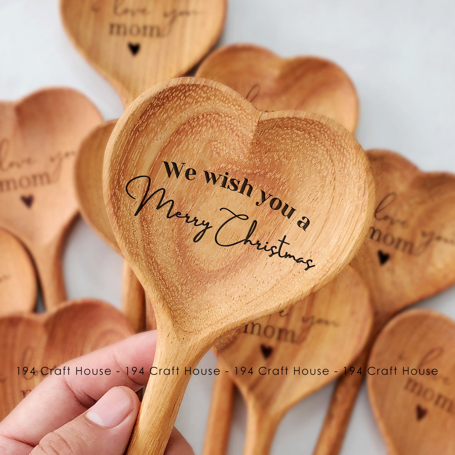 We Wish You A Merry Christmas Engraved Wooden Heart Spoon