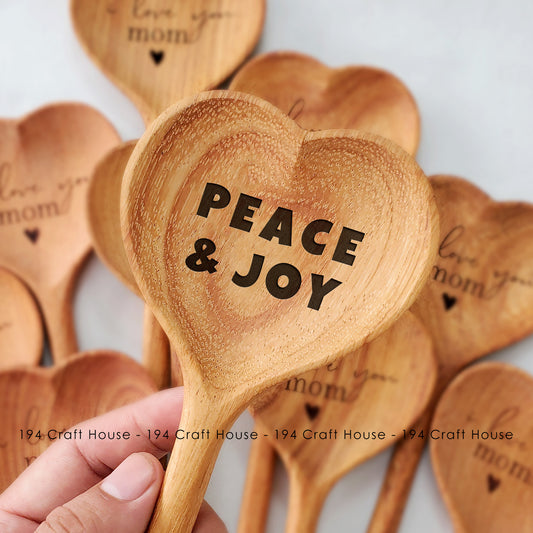 Peace & Joy Engraved Wooden Heart Spoon - Christmas Gifts