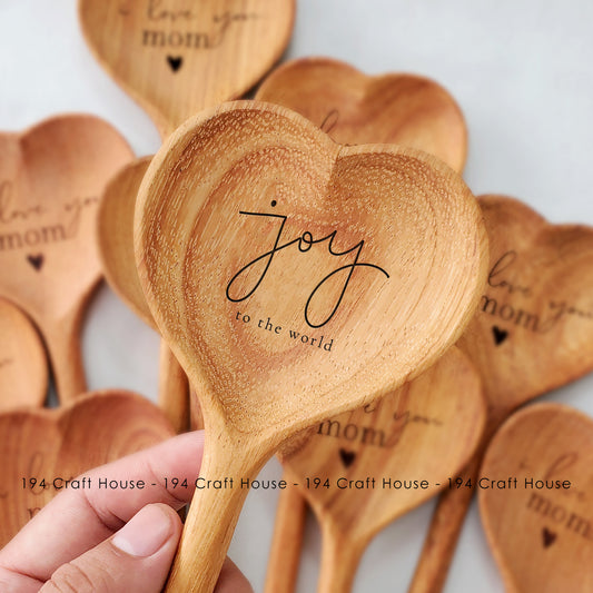 Joy To The World Engraved Wooden Heart Spoon - Christmas Gifts