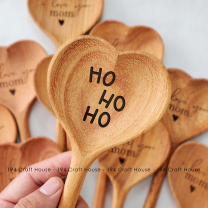 Ho Ho Ho Engraved Wooden Heart Spoon - Christmas Gifts