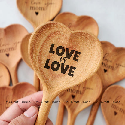 Love Is Love Engraved Wooden Heart Spoon - Christmas Gifts