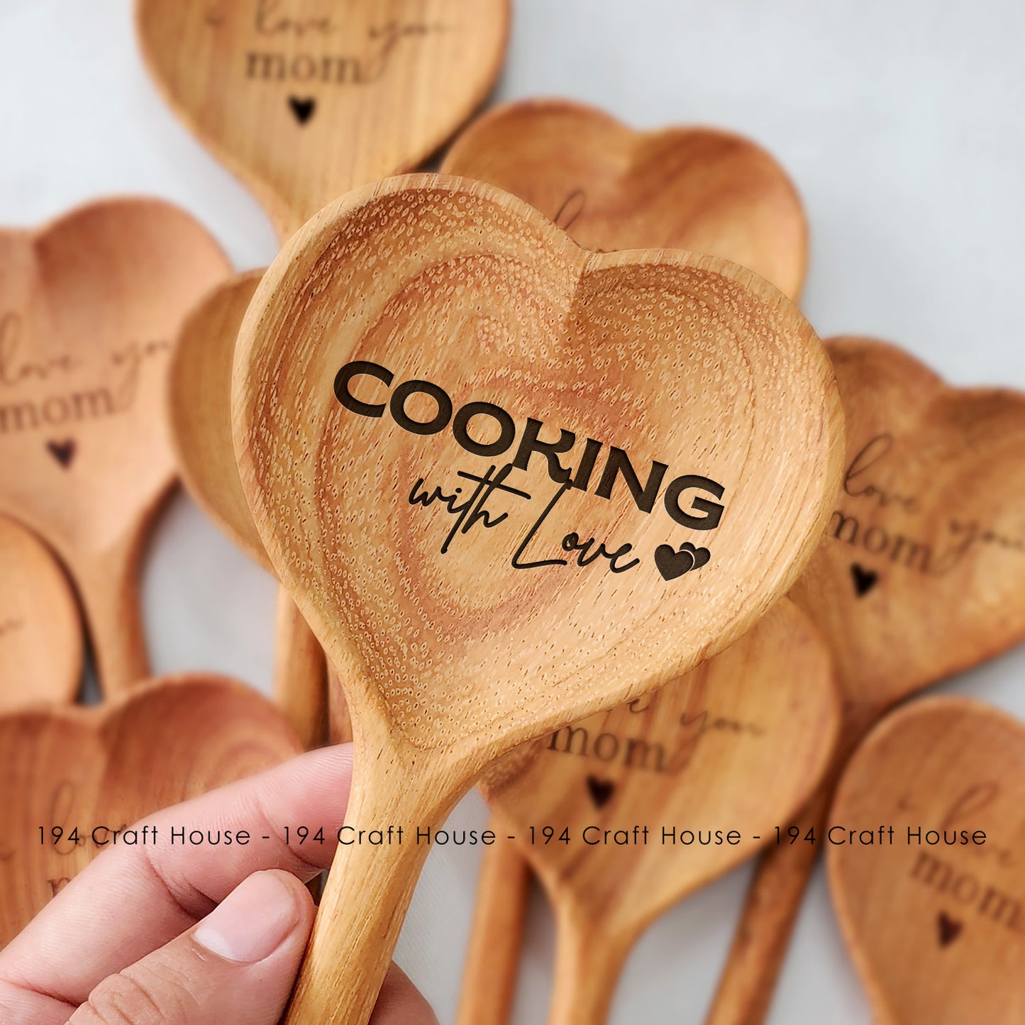 Cooking With Love Engraved Wooden Heart Spoon - Christmas Gifts