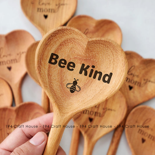 Bee Kind Engraved Wooden Heart Spoon - Christmas Gifts