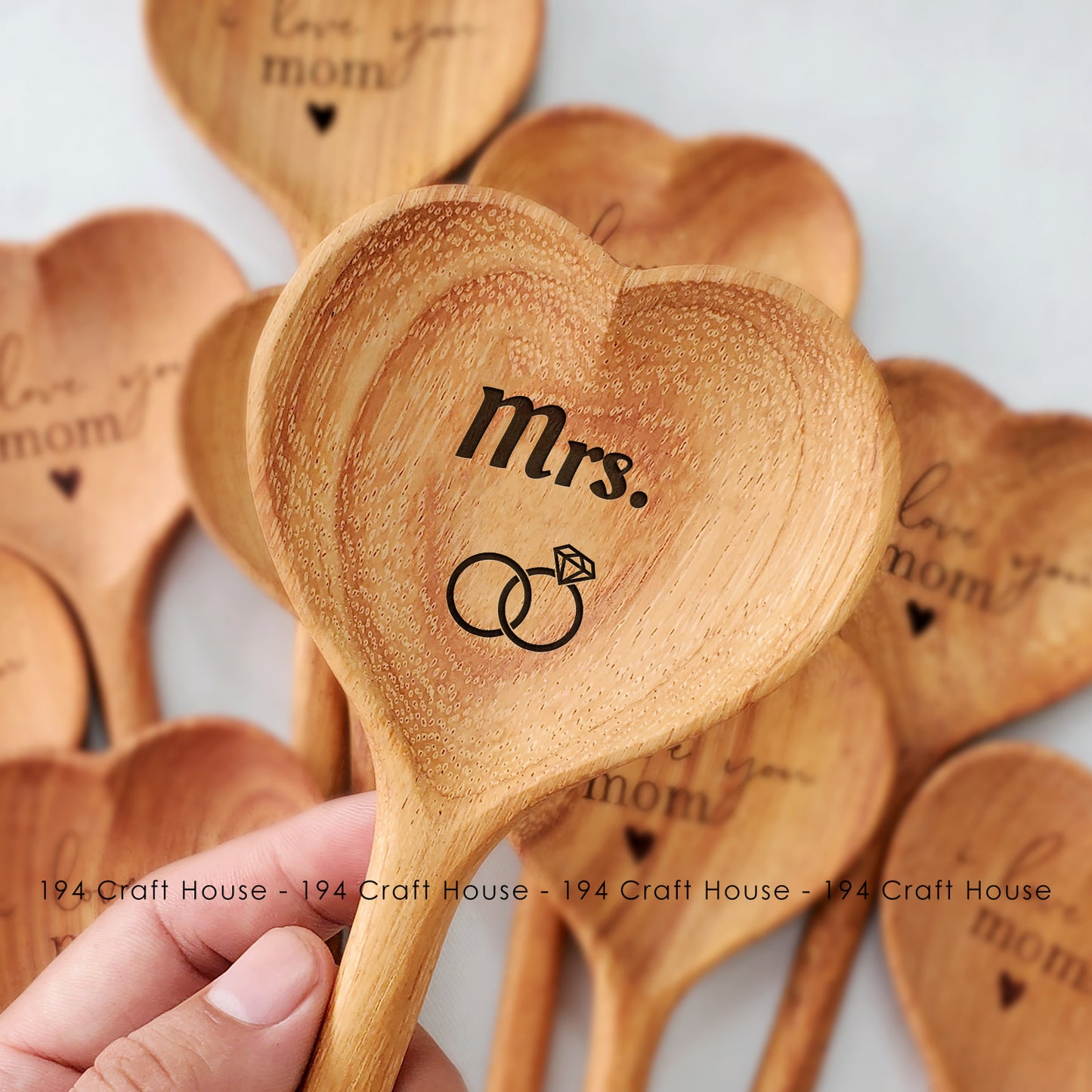 Mrs Engraved Wooden Heart Spoon - Christmas Gifts