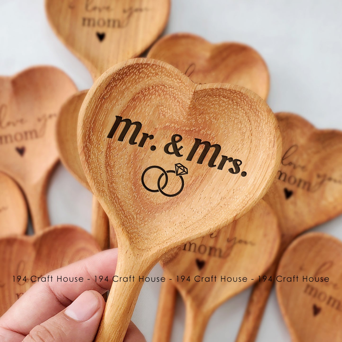 Mr & Mrs Engraved Wooden Heart Spoon - Christmas Gifts