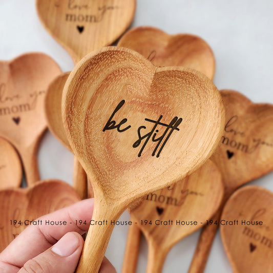 Be Still Engraved Wooden Heart Spoon - Christmas Gifts