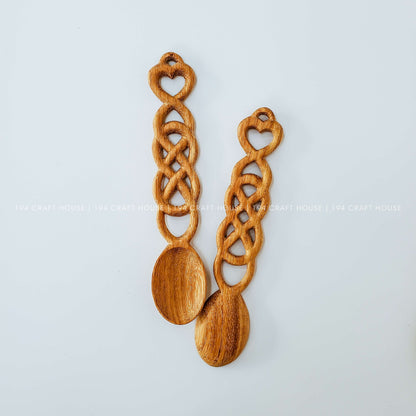 Hand Carved Welsh Love Spoons - Vintage Wooden Kitchen Utensils