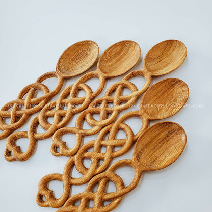 Hand Carved Welsh Love Spoons - Vintage Wooden Kitchen Utensils
