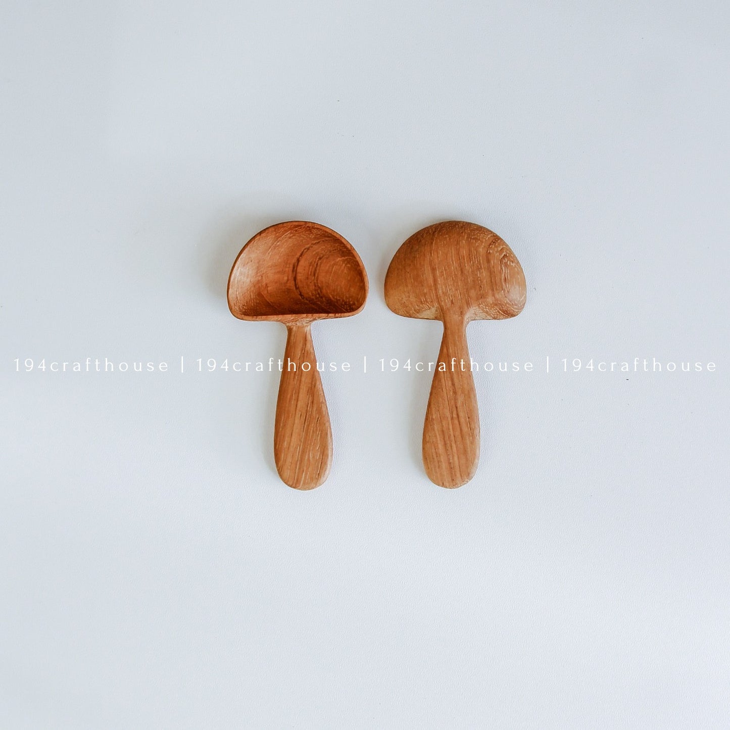 Pair of handcrafted wooden mushroom spoons for spices, coffee, tea, and dry ingredients