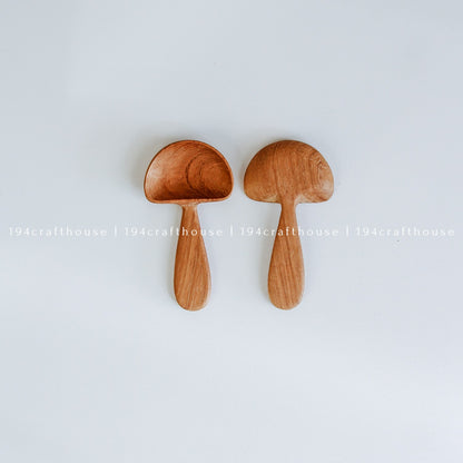 Pair of handcrafted wooden mushroom spoons for spices, coffee, tea, and dry ingredients