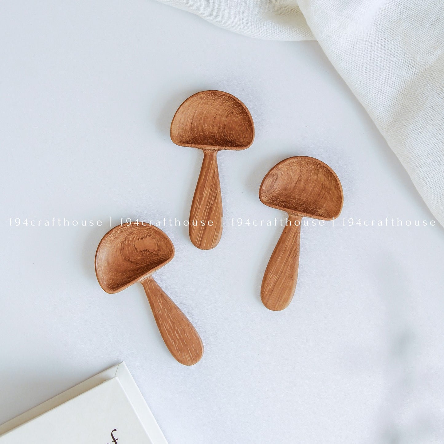 Wooden mushroom spoons styled as charming cottagecore and woodland kitchen decor
