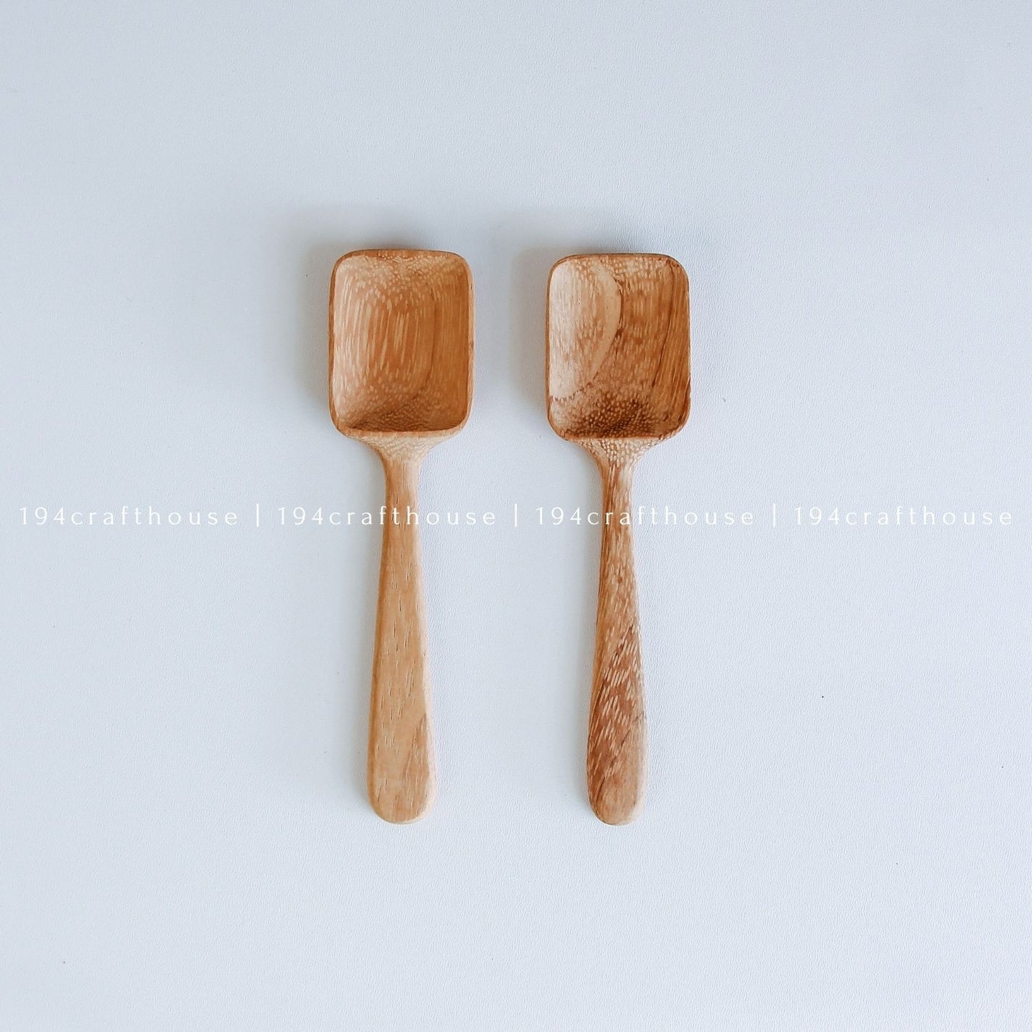 Set of three handcarved wooden measuring spoons for coffee, tea, spices, and dry ingredients