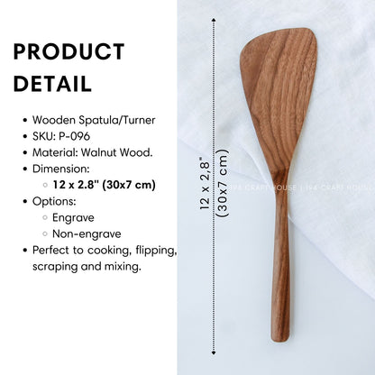 Size and product details of the 12-inch handcrafted walnut wood spatula