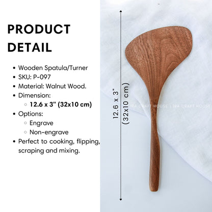 Size and product details of the 13-inch large walnut wood spatula