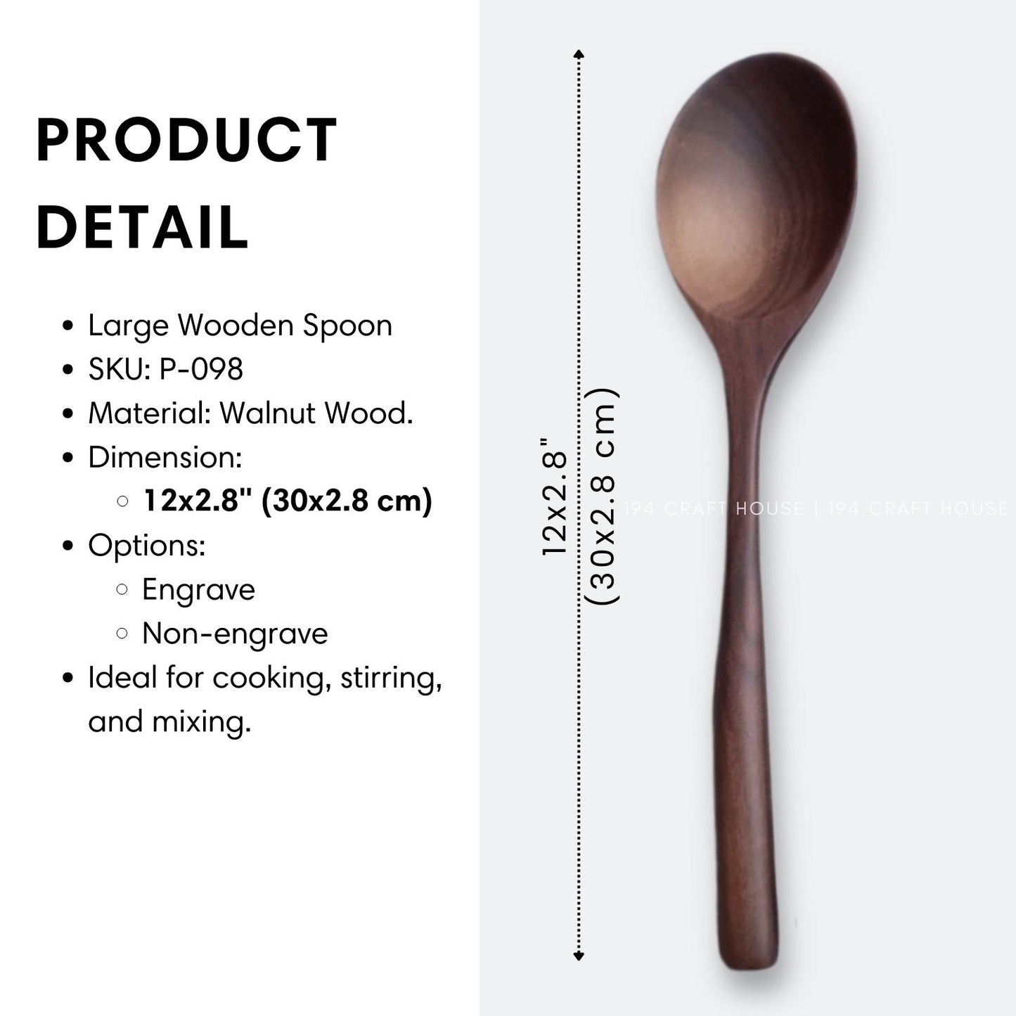 Large Walnut Wooden Spoon - Kitchen Serving Utensils